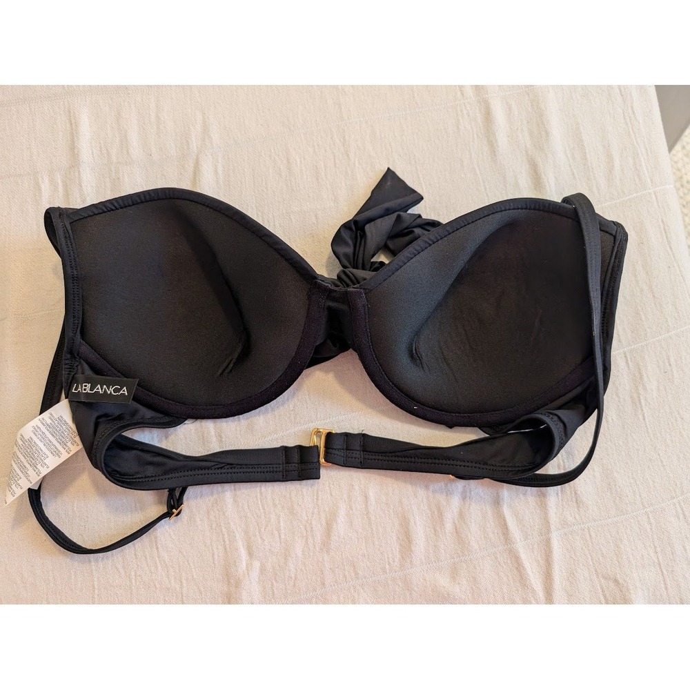 La Blanca Black‎ Tie Front Underwire Bikini Swim Top Women's Size 10 - Picture 3 of 7
